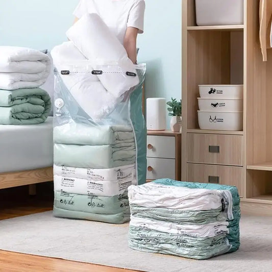 Vacuum Storage Bags for Clothes & Blankets – No-Pump Space-Saving Compression Bags (Travel & Home Organizer)