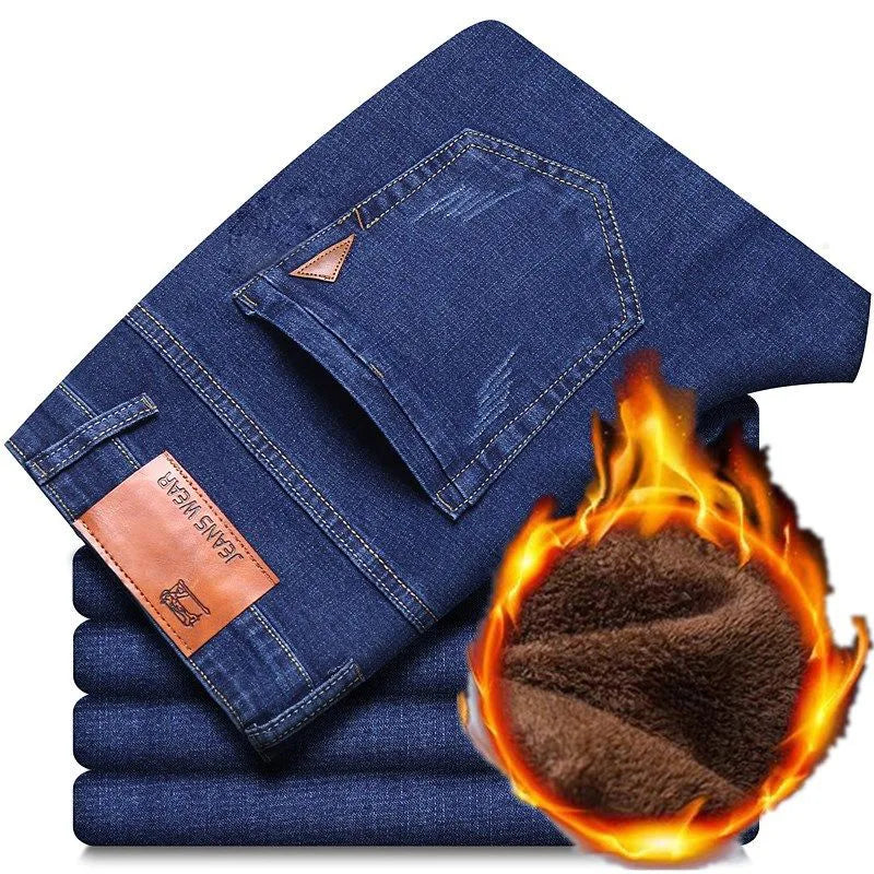 Men's 2024 Winter Fleece-Lined Casual Jeans - Regular Fit