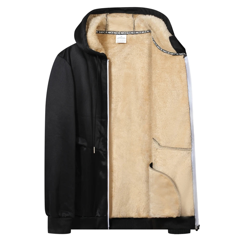 Men's Cashmere Plush Lined Sweatshirt Coat - Warm Zipper Lamb Wool Jacket with Front Pockets