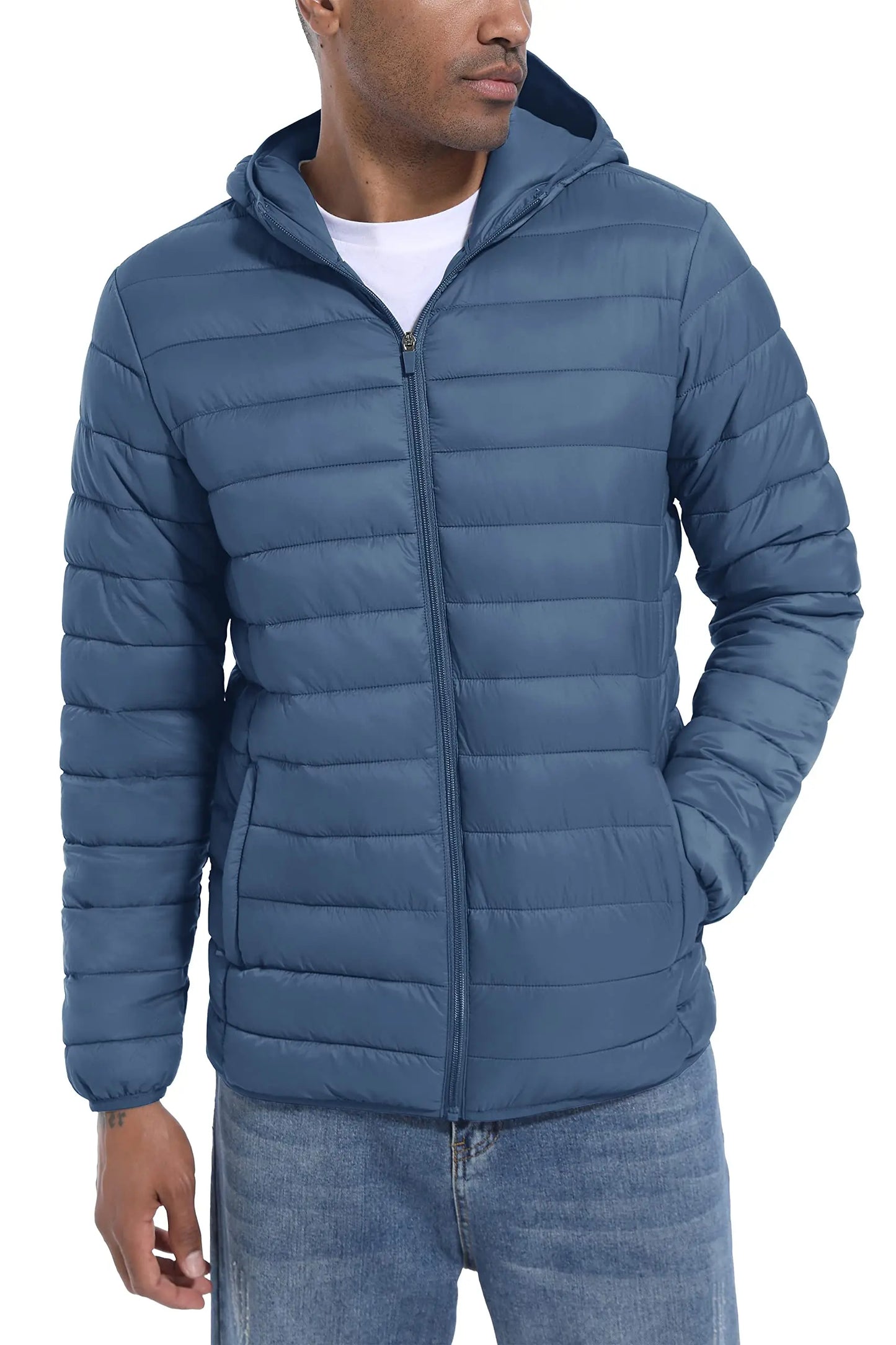 Men's TACVASEN Lightweight Water-Repellent Puffer Jacket - Cozy Insulated Hooded Windbreaker for Ultimate Comfort"