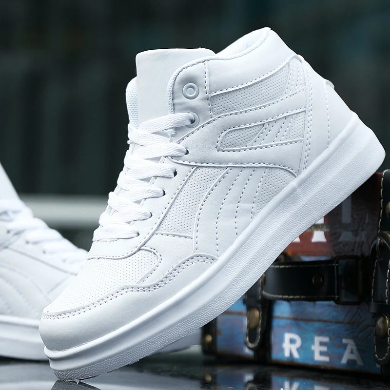 Men's High-Top Lace-Up Sneakers – Breathable Air Mesh Casual Skateboarding Shoes with EVA Insole
