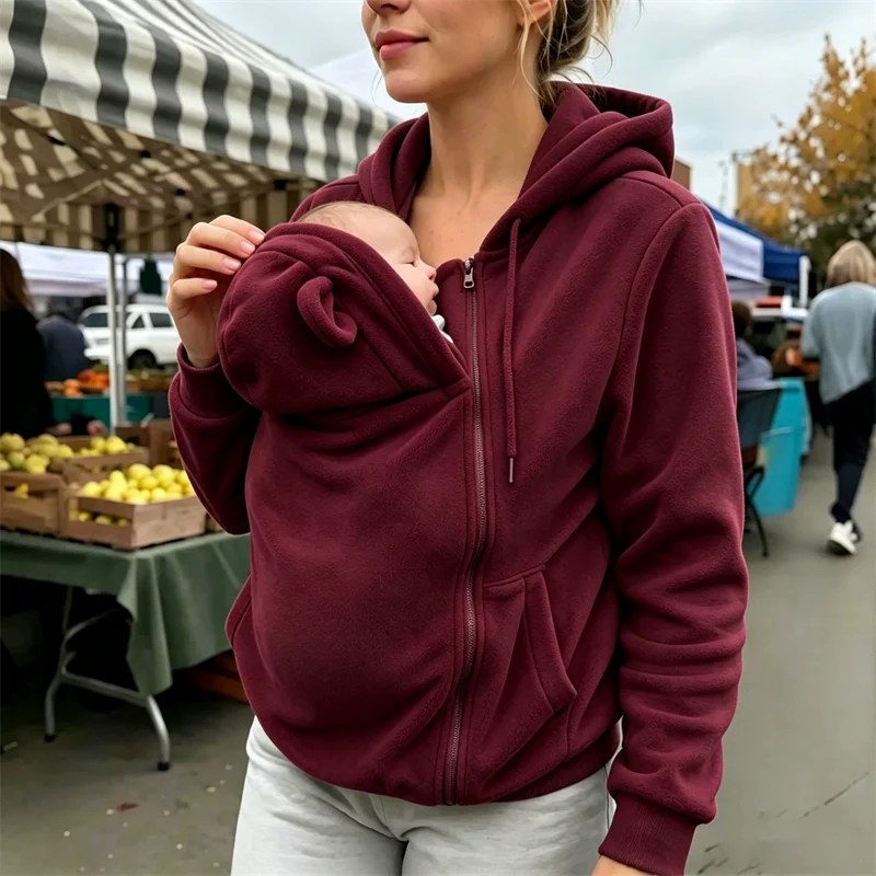 Women’s Maternity Zip-Up Fleece Hoodie with Kangaroo Pouch