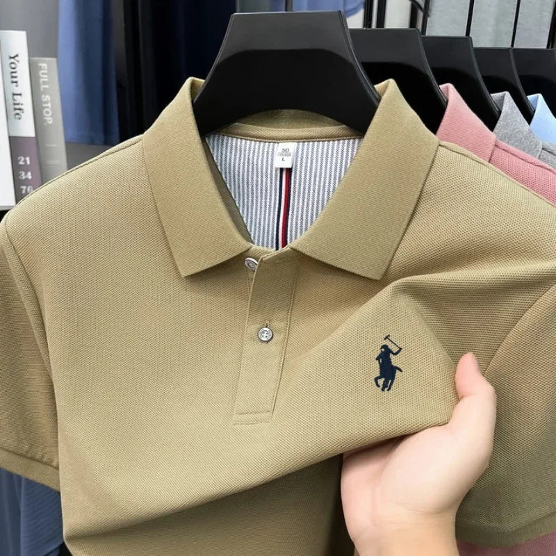 Men's 100% Cotton Short Sleeve Polo Shirt – Embroidered Logo Golf Top | Anti-Wrinkle Summer Casual