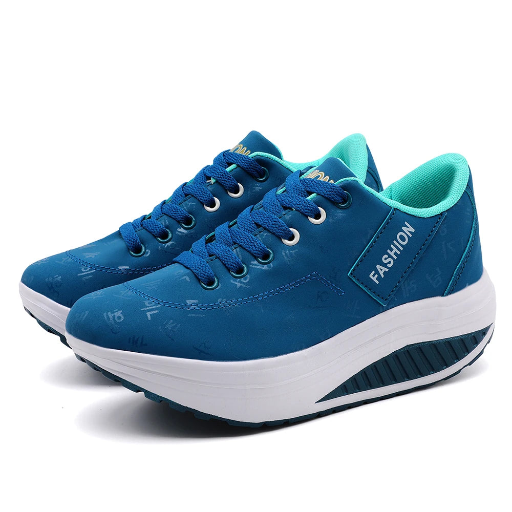 Women's LIZUXIE Wedge Platform Sneakers – Breathable Lace-Up Casual Shoes with Thick Sole & Elevated Comfort.