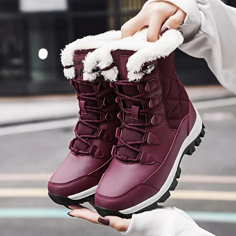 Women's Waterproof Winter Snow Boots - Warm Plush Lined Ankle Boots with Non-Slip Rubber Sole