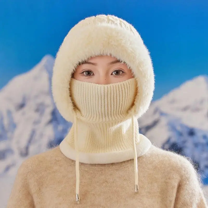 Women's 3-in-1 Winter Beanie Scarf Mask Set - Windproof Plush-Lined Faux Fur