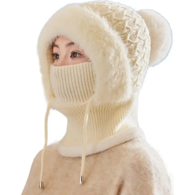 Women's 3-in-1 Winter Beanie Scarf Mask Set - Windproof Plush-Lined Faux Fur