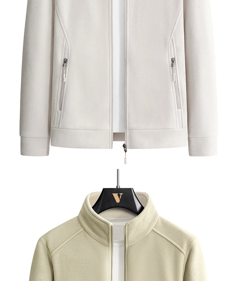 Men’s Stand Collar Zip-Up Casual Jacket with Zippered Pockets, Sizes M–8XL