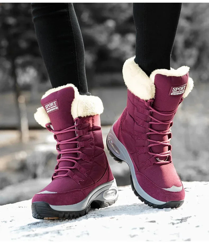 Women's Plush-Lined Waterproof Snow Boots - Platform Winter Hiking Ankle Boots