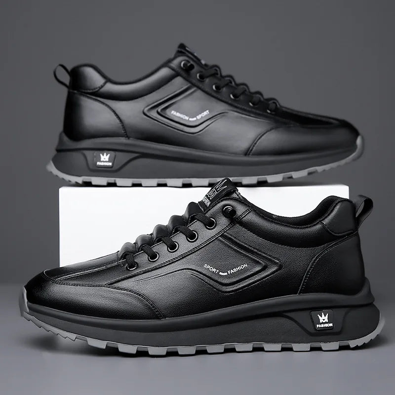 Men's Doefhom Genuine Cow Leather Sneakers — Lace-Up Casual Sport Shoes | Waterproof Outdoor Street Style Trainers for Spring & Autumn