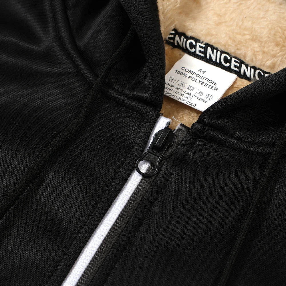 Men's Cashmere Plush Lined Sweatshirt Coat - Warm Zipper Lamb Wool Jacket with Front Pockets