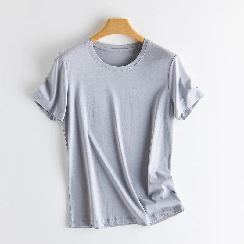 Eesswel Women's V-Neck Silk-Blend T-Shirt | Soft Breathable Summer Tee | Casual Short Sleeve Solid Top – Multiple Colors