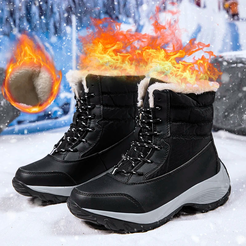 Women's Warm Waterproof Lace-Up Winter Snow Boots"