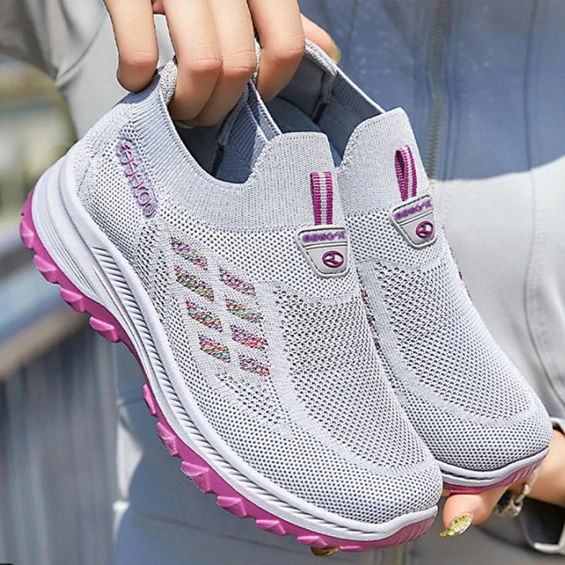 Women's Breathable Mesh Slip-On Sneakers – Lightweight EVA Comfort Walking Loafers with Rubber Sole