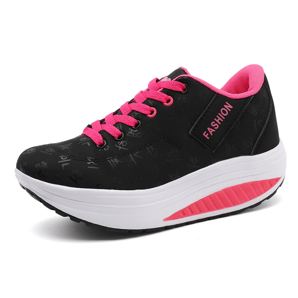 Women's LIZUXIE Wedge Platform Sneakers – Breathable Lace-Up Casual Shoes with Thick Sole & Elevated Comfort.