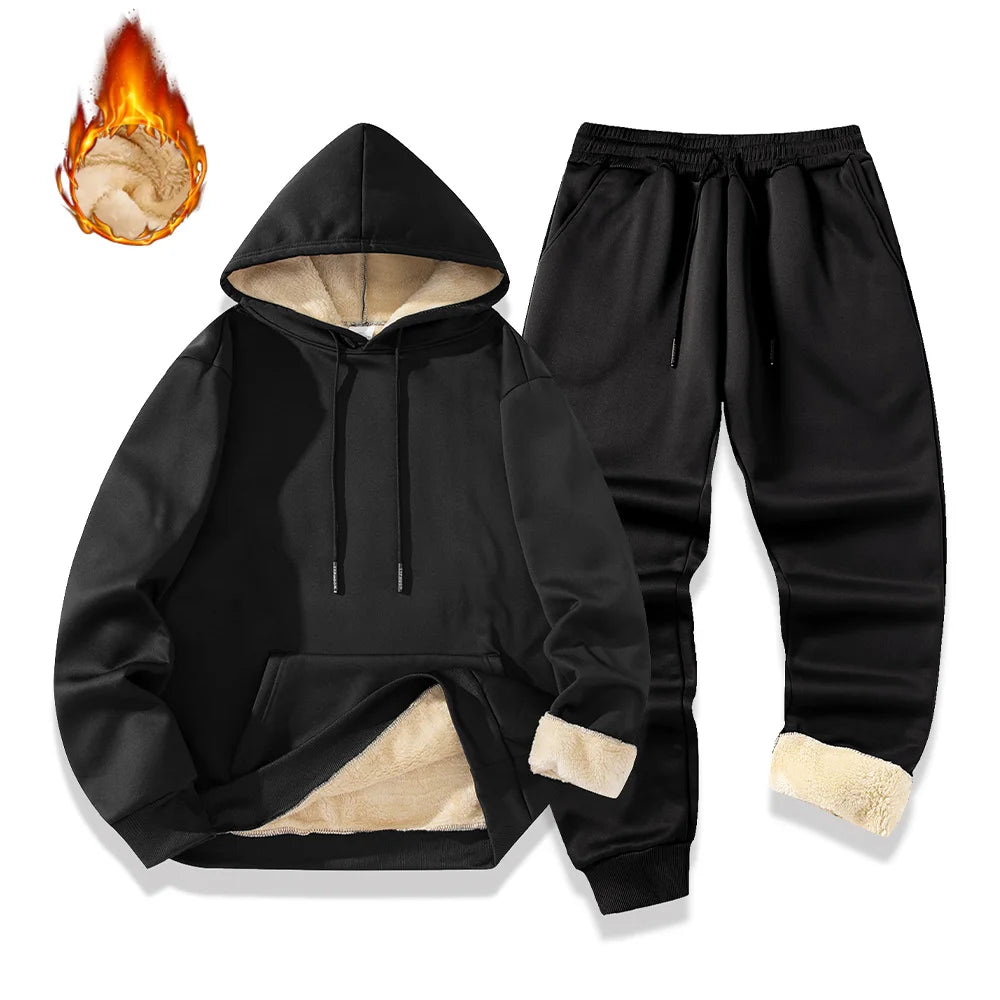 Men's Fleece Tracksuit Set - Plush Hoodie & Joggers | Warm Winter Sportswear