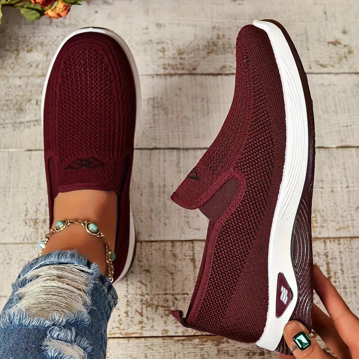 Women's Slip-On Casual Flats | Breathable Cotton Sneakers | Lightweight Comfort Walking Shoes