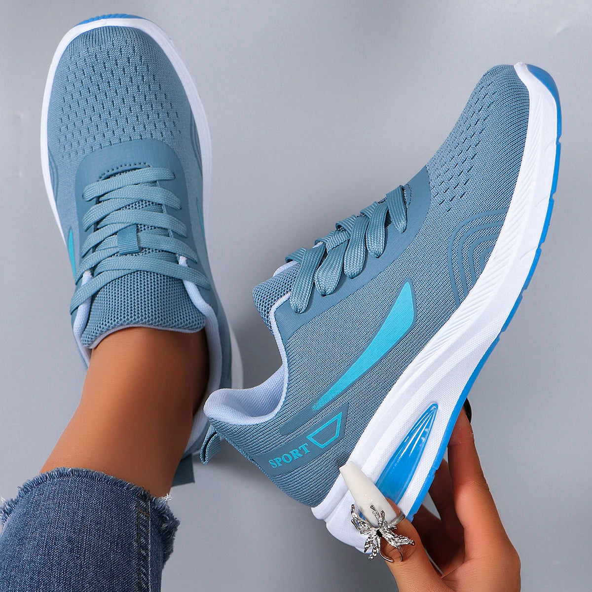 Women's Air Cushion Lace-Up Sneakers – Breathable Mesh Color-Block Running Style Shoes with Rubber Sole