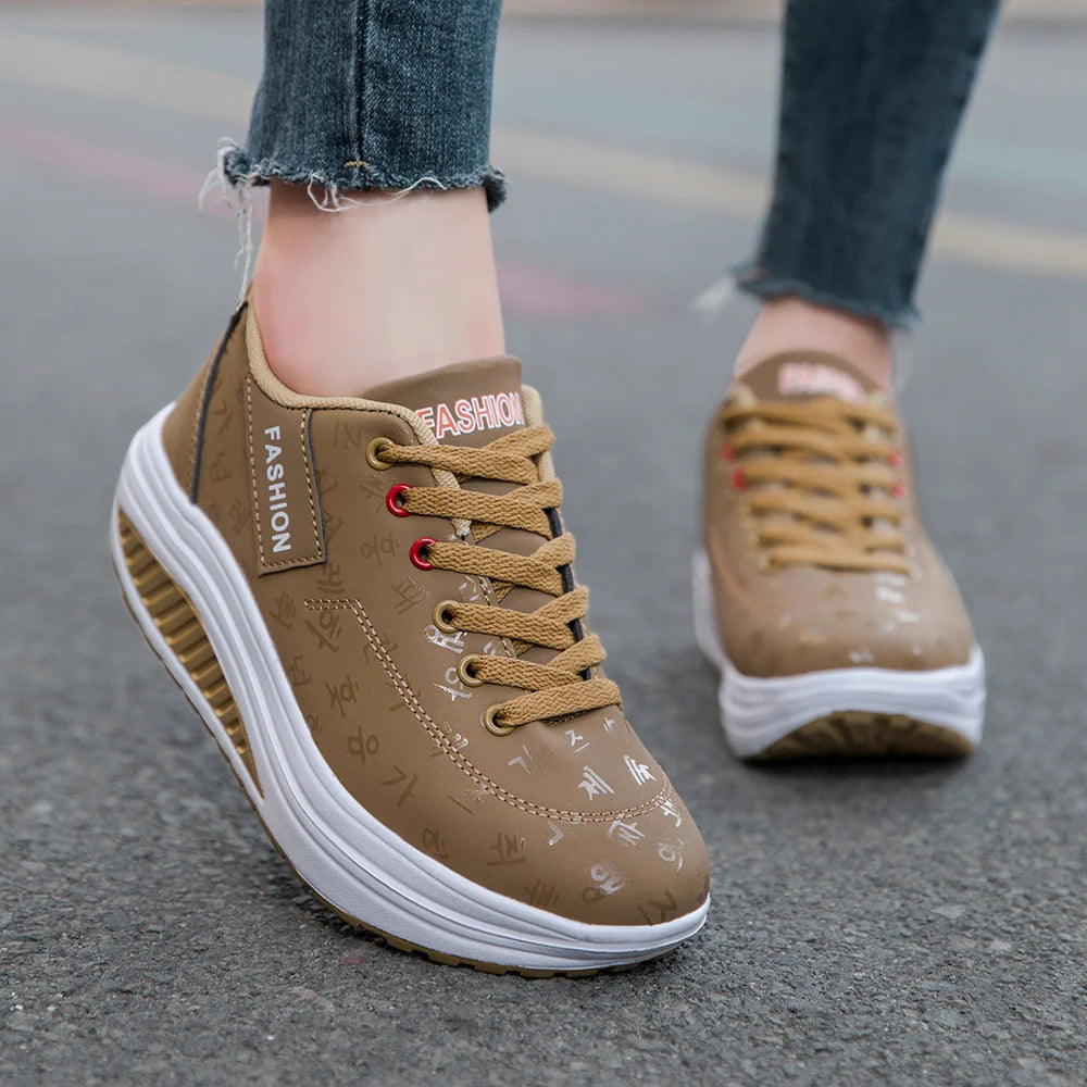 Women's LIZUXIE Wedge Platform Sneakers – Breathable Lace-Up Casual Shoes with Thick Sole & Elevated Comfort.