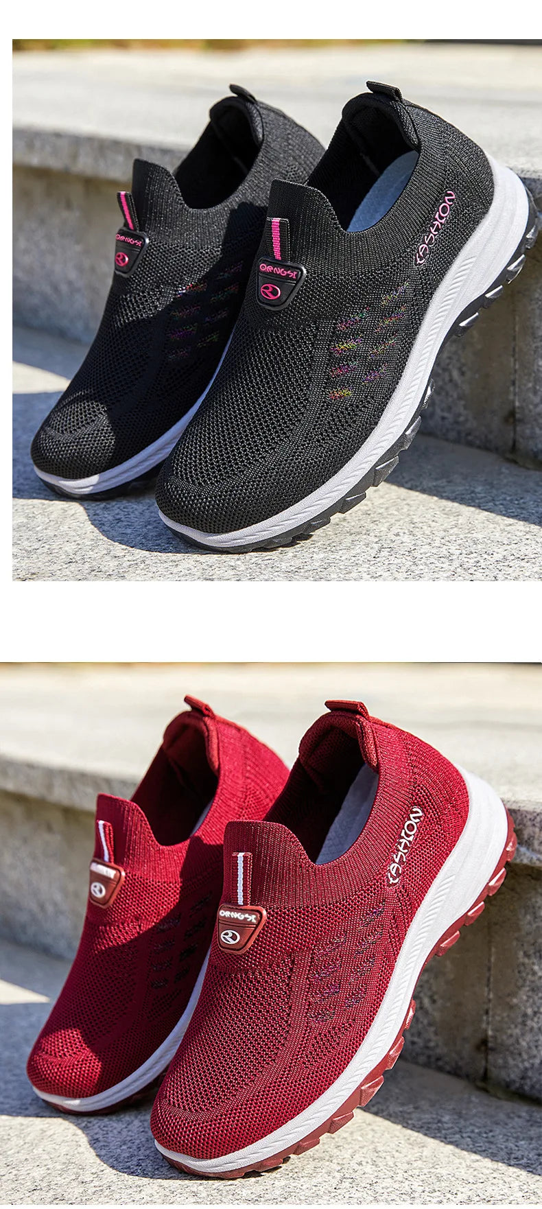 Women's Breathable Mesh Slip-On Sneakers – Lightweight EVA Comfort Walking Loafers with Rubber Sole