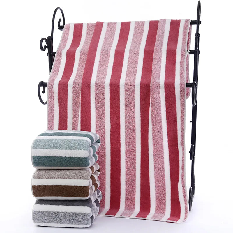 Striped Microfiber Towel Set - Ultra Soft Quick Dry Bath & Face Towels (2 Sizes)