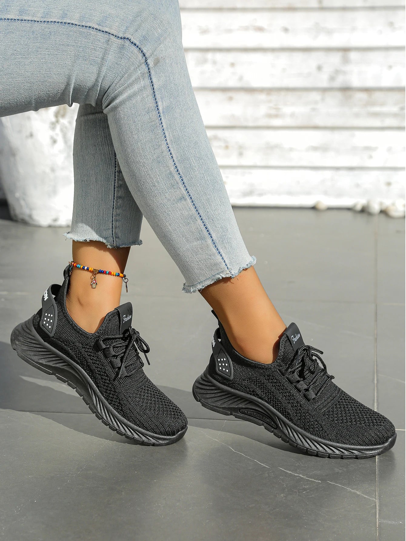 Women's Chunky Platform Sneakers - Lightweight Knit Athletic Shoes with Air Cushion Sole