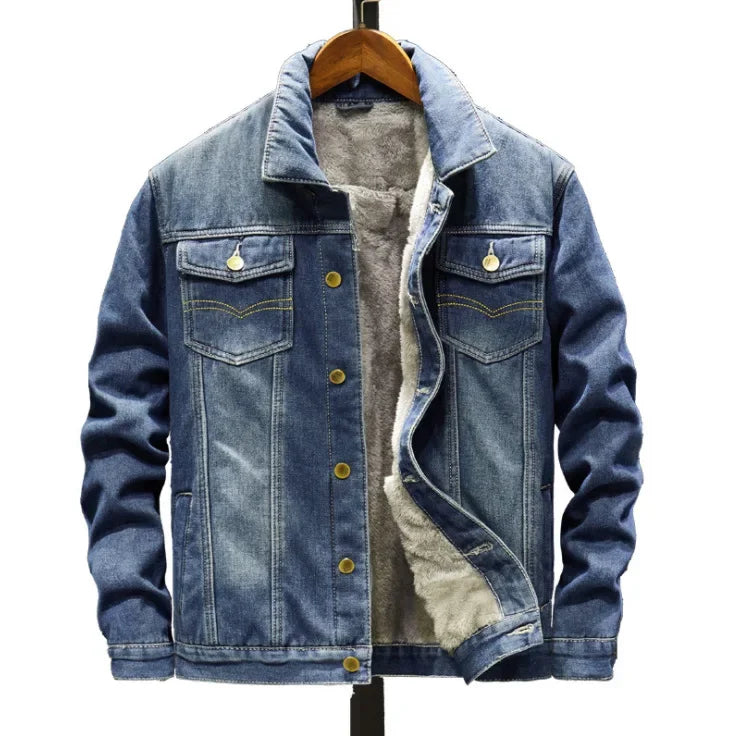 Men's Washed Denim Jacket - Casual Single Breasted Cardigan with Turn Down Collar & Pockets