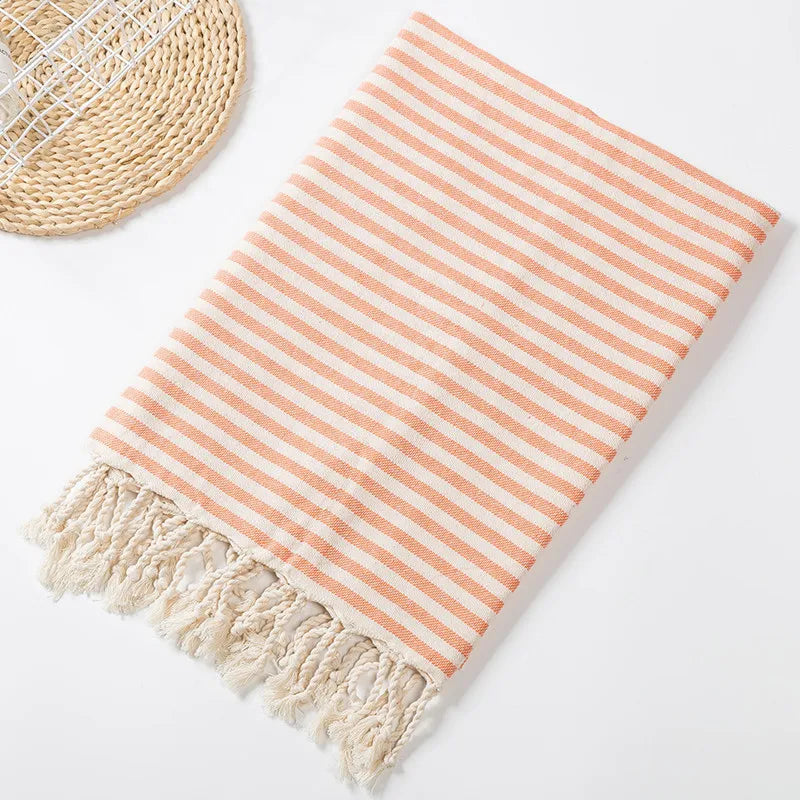 Versatile Turkish Cotton Towel with Tassels - 100% Cotton for Beach, Bath, Shawl & Blanket