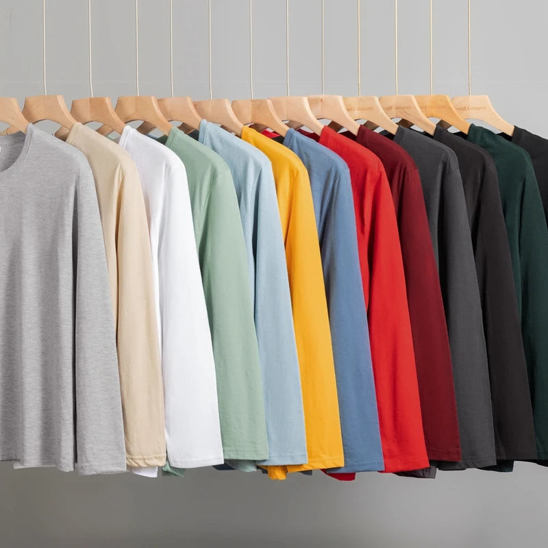 ASJP Men's 100% Cotton Long Sleeve Shirt | Breathable Casual Crew Neck Top for Summer & Everyday Wear