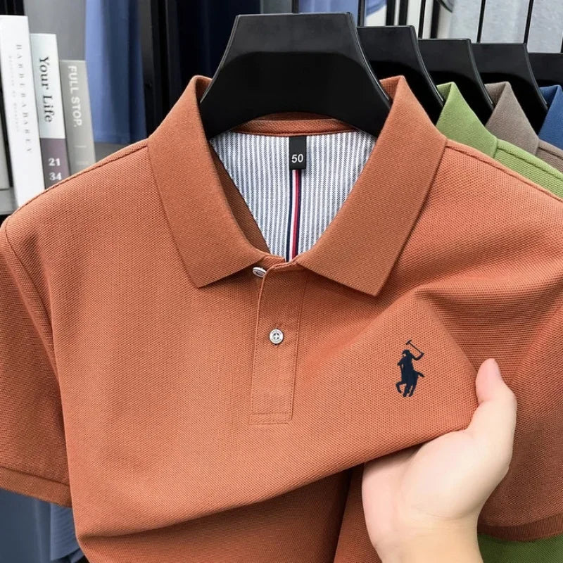 Men's 100% Cotton Short Sleeve Polo Shirt – Embroidered Logo Golf Top | Anti-Wrinkle Summer Casual