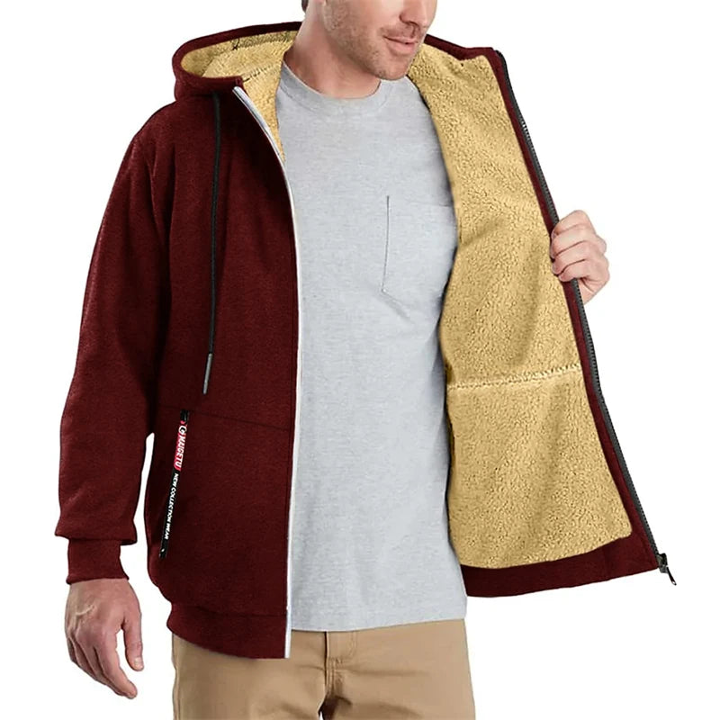 Men's Heavyweight Sherpa Fleece Lined Windproof Hoodie Jacket - Ultimate Winter Warmth & Style.