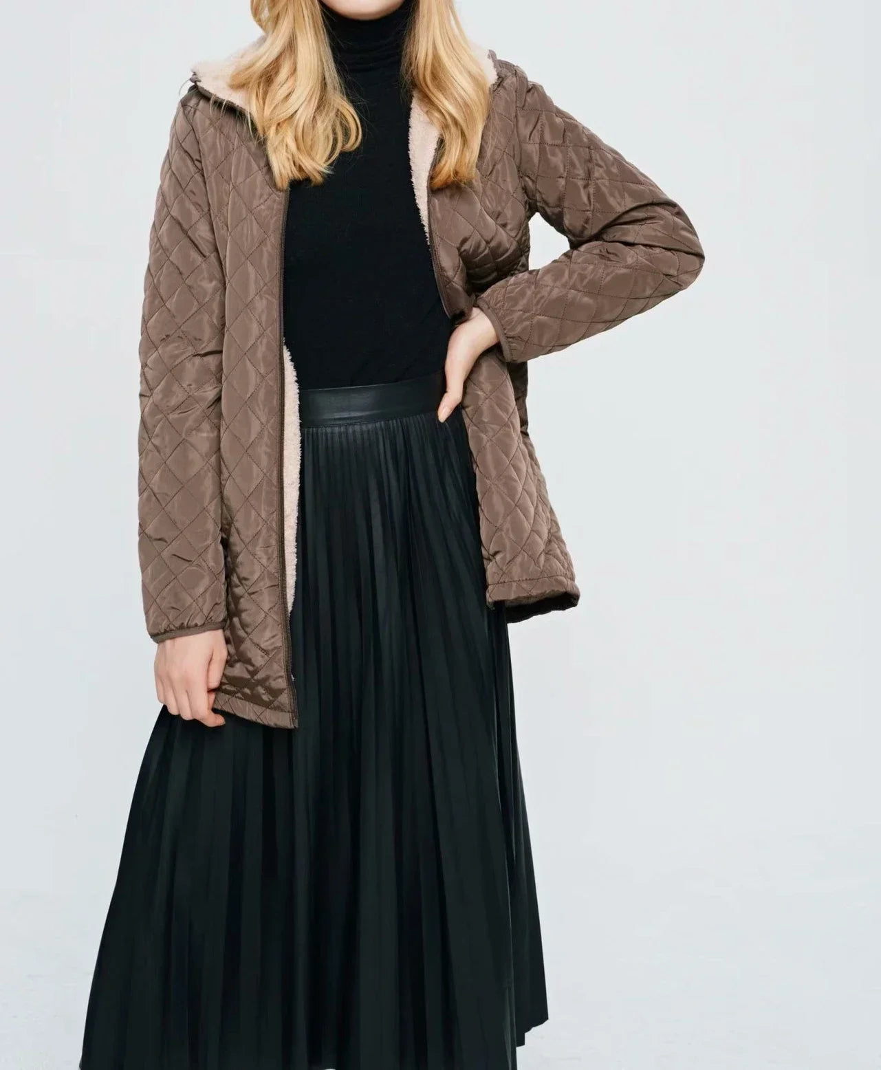 Women's Oversized Winter Jacket - Lamb Down Lined Hooded Parka with Cashmere Blend.