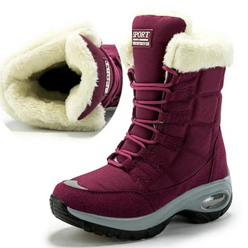 Women's Plush-Lined Waterproof Snow Boots - Platform Winter Hiking Ankle Boots