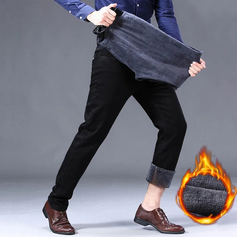 Men's Warm Velvet Pants - Fleece Lined Straight Leg Cut"