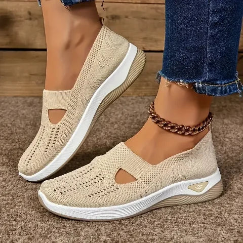 Women's Lightweight Knit Walking Sneakers - Breathable Low-Top Athletic Shoes