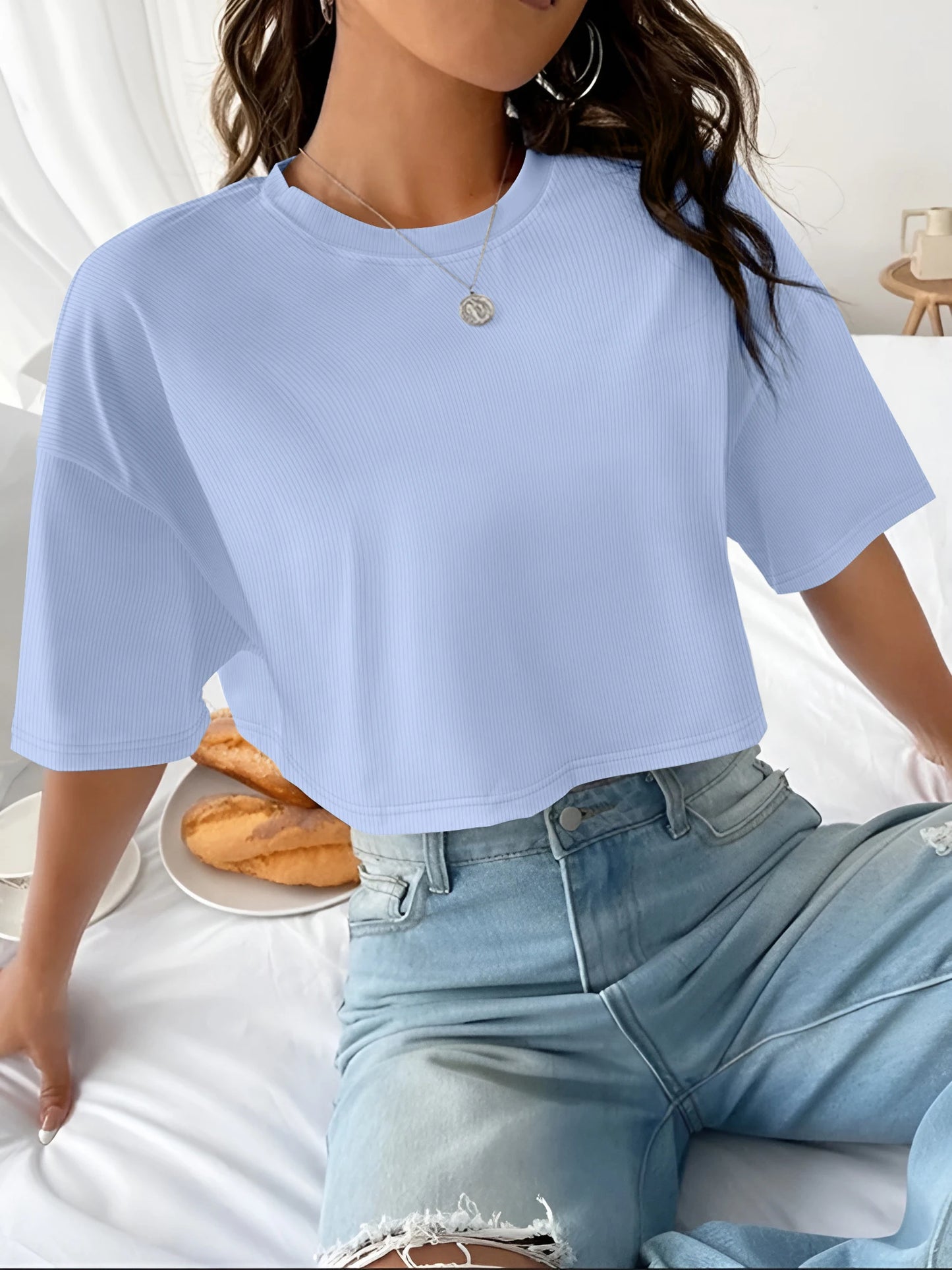 Women's Ribbed Crop Top | Short Sleeve Stretch Tee | Y2K Casual Summer Streetwear