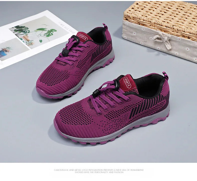 Women's Breathable Running Sneakers - Air Mesh Lace-Up Athletic Shoes - Lightweight Sport