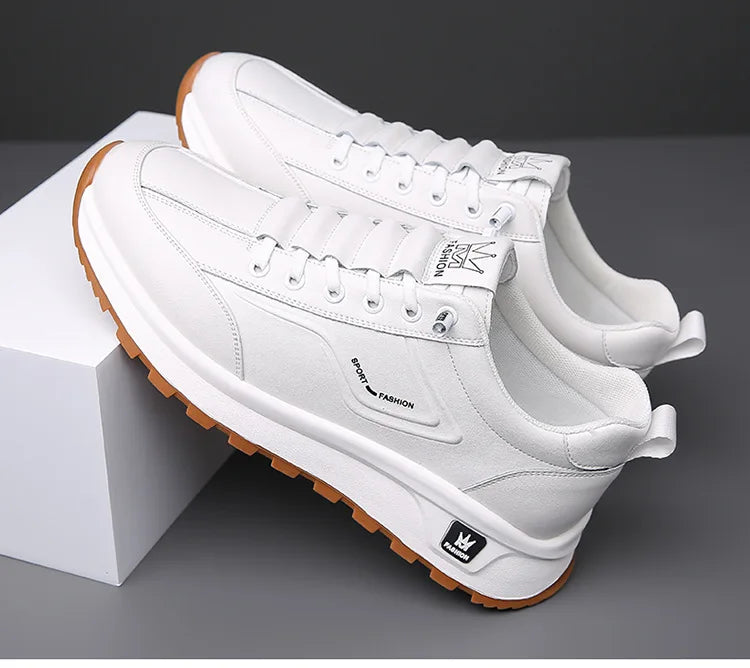 Men's Doefhom Genuine Cow Leather Sneakers — Lace-Up Casual Sport Shoes | Waterproof Outdoor Street Style Trainers for Spring & Autumn