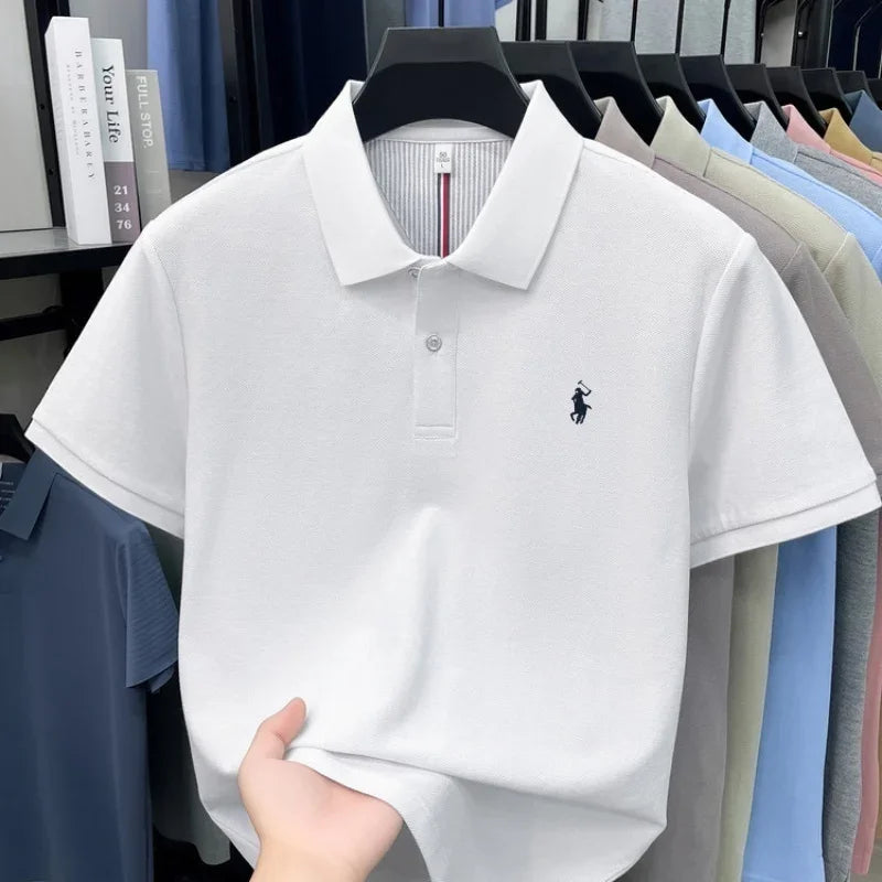 Men's 100% Cotton Short Sleeve Polo Shirt – Embroidered Logo Golf Top | Anti-Wrinkle Summer Casual