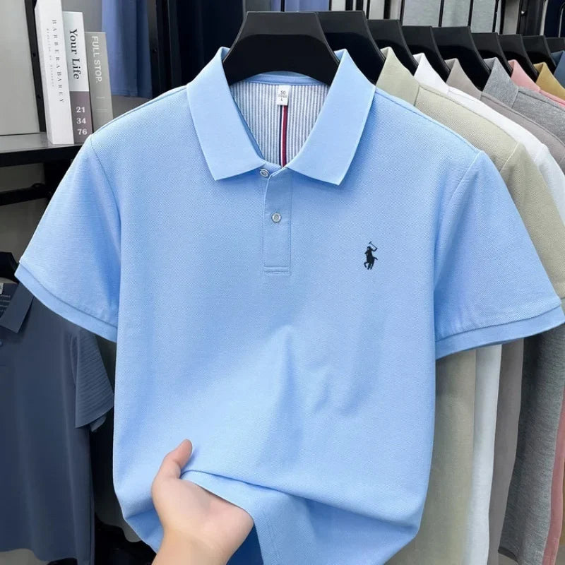 Men's 100% Cotton Short Sleeve Polo Shirt – Embroidered Logo Golf Top | Anti-Wrinkle Summer Casual