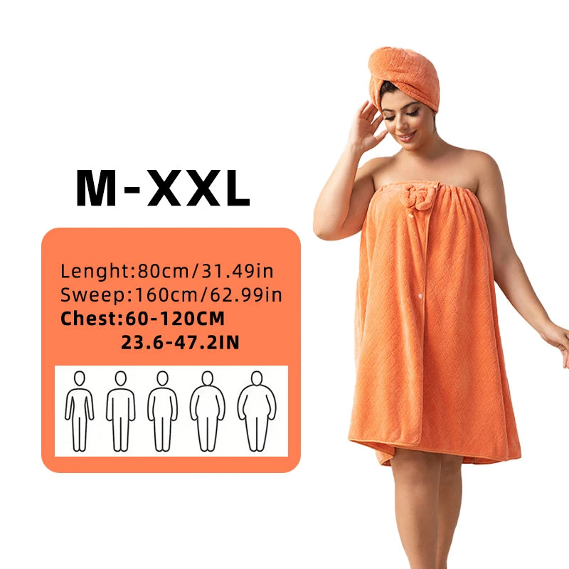 Women's Adjustable Bath Wrap Set - Ultra Soft Woven Towel & Hair Cap for Travel, Spa & Sauna