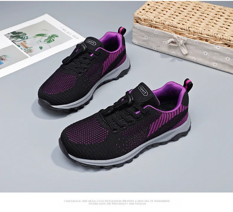 Women's Breathable Running Sneakers - Air Mesh Lace-Up Athletic Shoes - Lightweight Sport