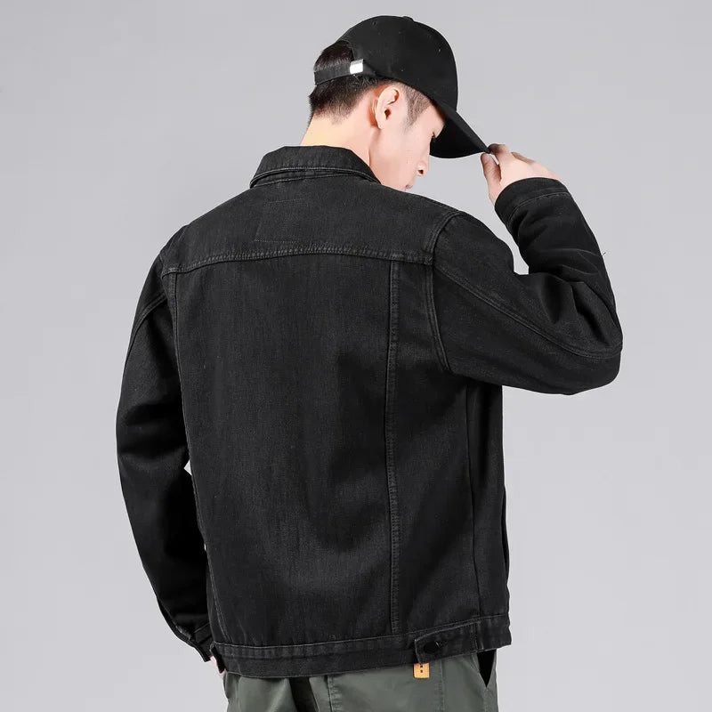Men's Washed Denim Jacket - Casual Single Breasted Cardigan with Turn Down Collar & Pockets