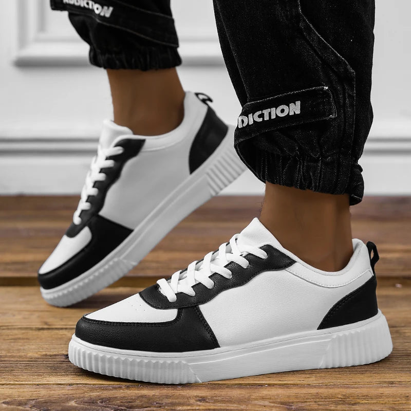 Sxfdneay Men's Colorblock Platform Sneakers – Lightweight Lace-Up Skateboard Shoes, Unisex Fit, Black White