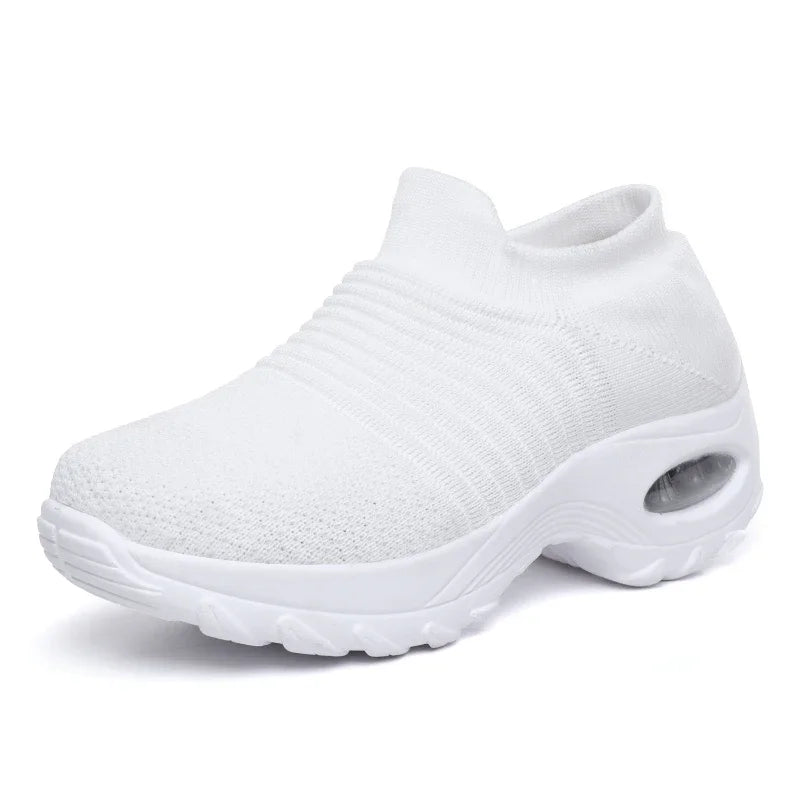 Women's Orthopedic Air Cushion Sneakers - Breathable Mesh Slip-On Platform Walking Shoes - Lightweight Non-Slip Tennis Shoes