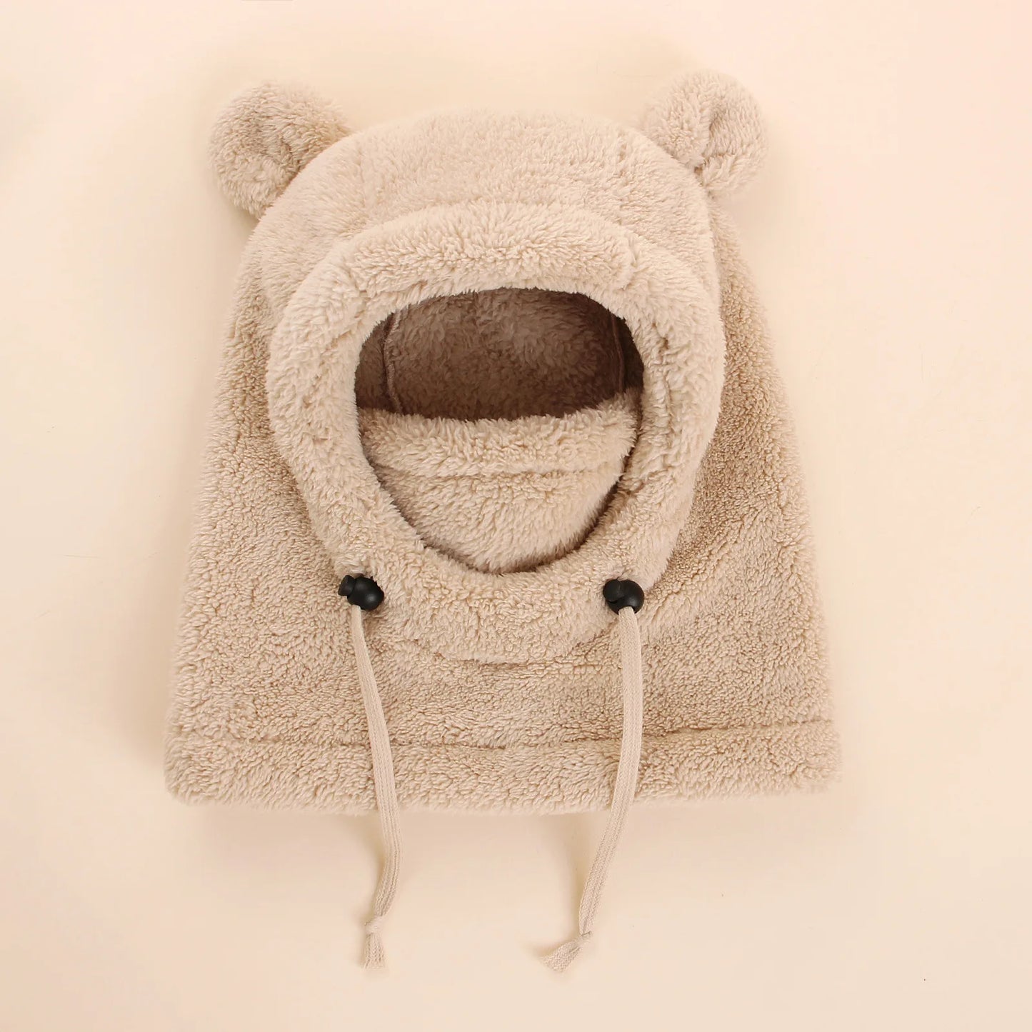 Unisex Kids Cute Bear Ear Winter Hood - All-in-One Face Cover & Scarf | Polyester Warm Balaclava Ages 2-8