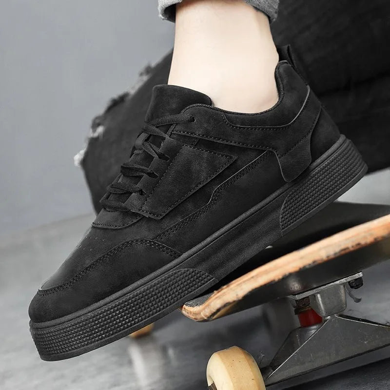 YUYAN HAPPY HOUR Men's Street Style Sneakers – Breathable Microfiber Lace-Up Casual Shoes | Spring/Autumn | Black & Grey