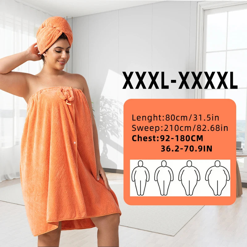 Women's Adjustable Bath Wrap Set - Ultra Soft Woven Towel & Hair Cap for Travel, Spa & Sauna