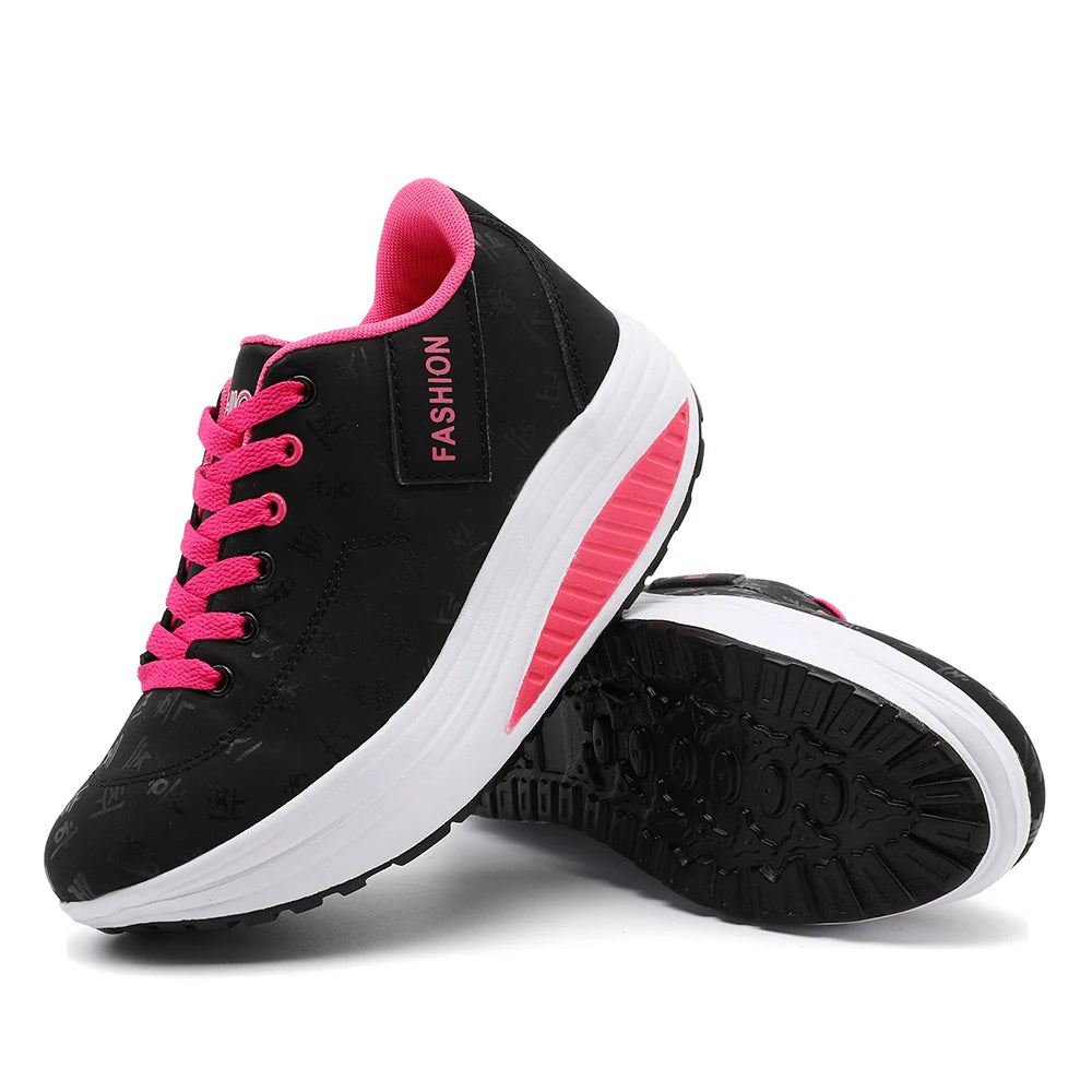 Women's LIZUXIE Wedge Platform Sneakers – Breathable Lace-Up Casual Shoes with Thick Sole & Elevated Comfort.