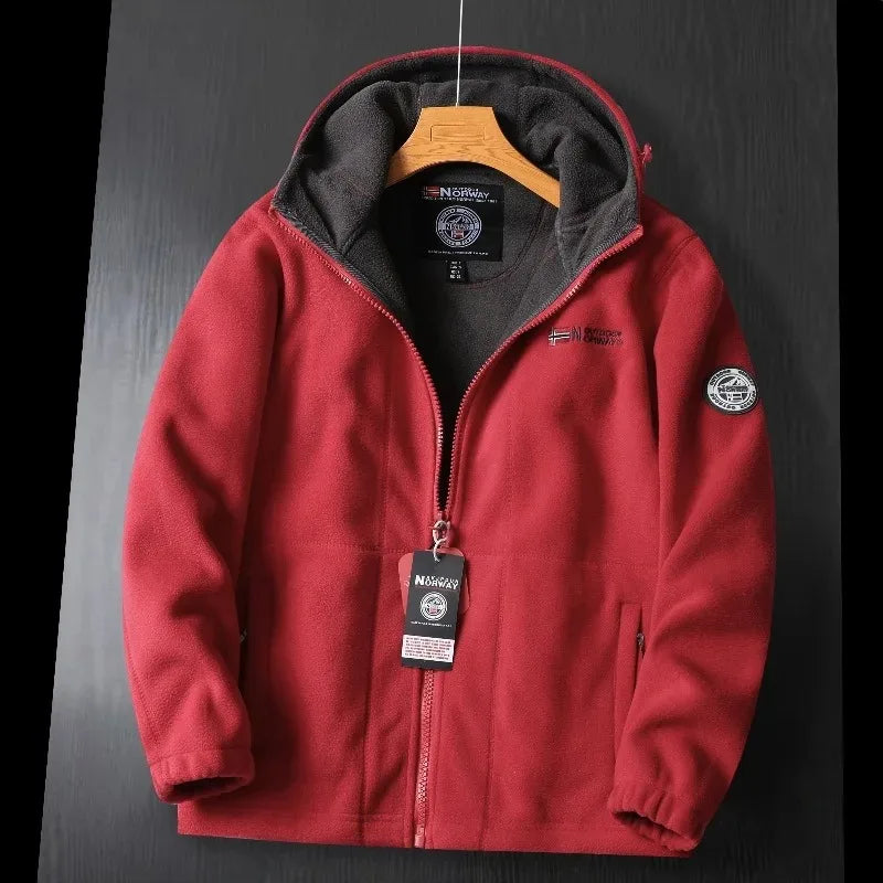 Men's Premium Winter Fleece Jacket - Stylish Hooded Wool Blend Coat for Outdoor Adventures